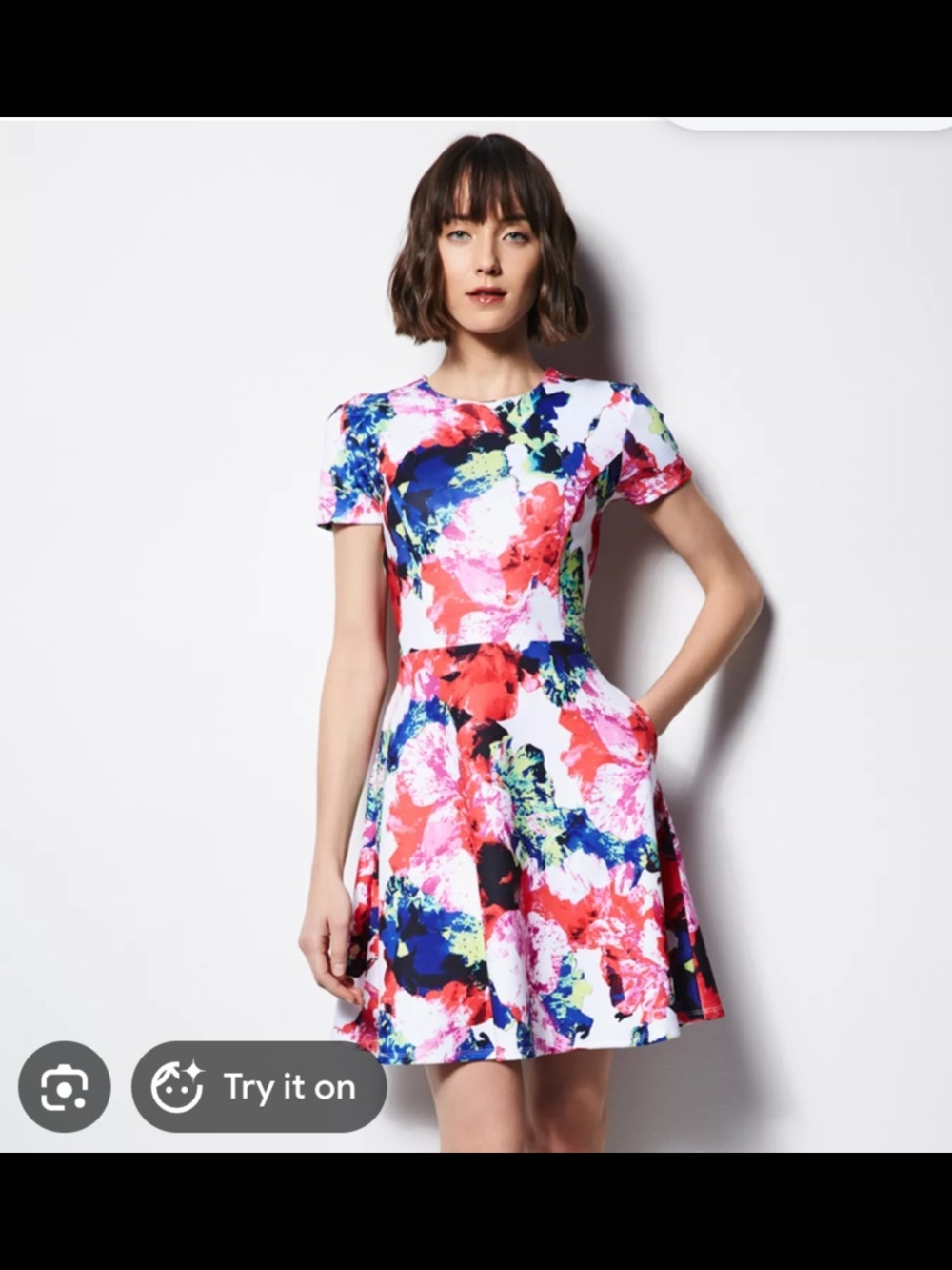 Milly For Design Nation Floral Dress in Red, Pink and Navy